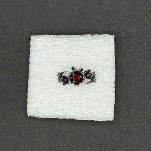 Red Cz flower Tibetan silver ring - size 8.5
